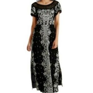 Soft Surroundings Maxi Black & Creamy White Floral Dress XL